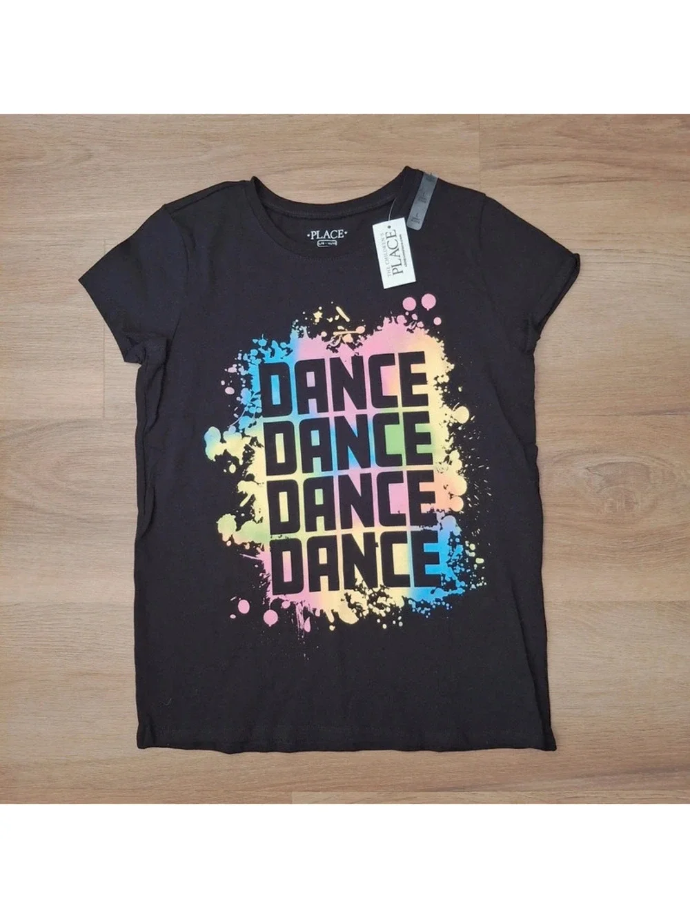 The Children's Place Girls Dance Graphic Tee NWT Size L (10/12) | Black Rainbow